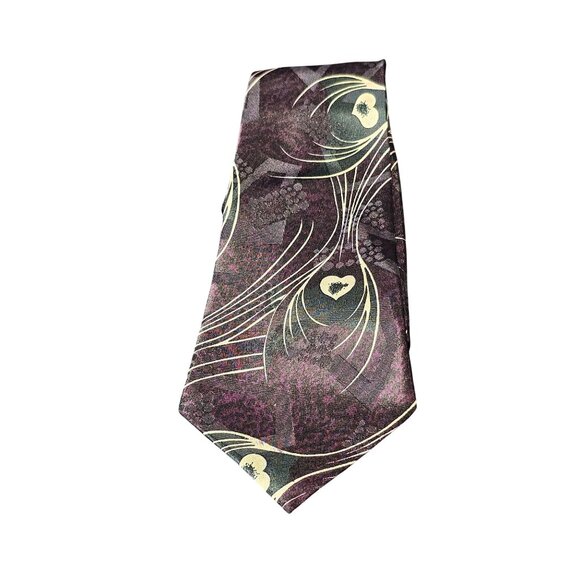 Vintage Bossanoba Silk Tie With Purple & Cream Abstract Floral  and Heart Design - Picture 7 of 10